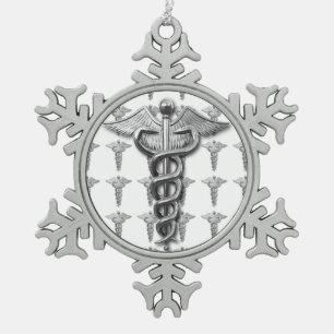 Silbernes medizinischer Beruf-Symbol Schneeflocken Zinn-Ornament