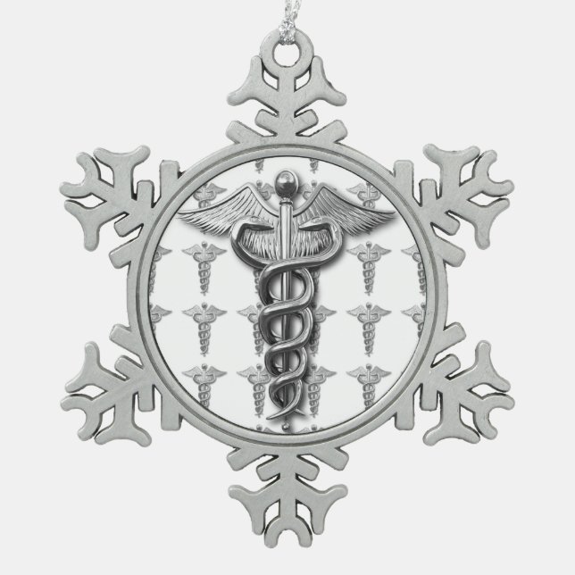 Silbernes medizinischer Beruf-Symbol Schneeflocken Zinn-Ornament (Vorderseite)