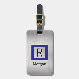 Silbernes Metall, Geschäft, Name/Monogramm Tiefbla Gepäckanhänger