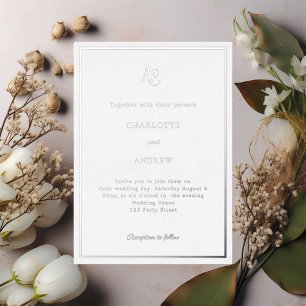 Silbernes modernes Monogramm Luxus-Hochzeit Folieneinladung