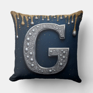 Silbernes Monogramm Buchstabe G Navy Gold tropfend Kissen