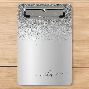 Silbernes Monogramm-Glimmer-Funkel-Mädchen-Skript Mini Klemmbrett