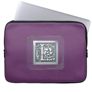 silbernes Monogramm mit Schwung - L Laptopschutzhülle