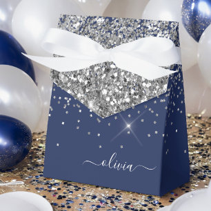 Silbernes Navy Blau Glitter Mädchen Monogramm Name Geschenkschachtel