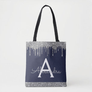 Silbernes Navy Blau Glitter Spakle Elegantes Monog Tasche
