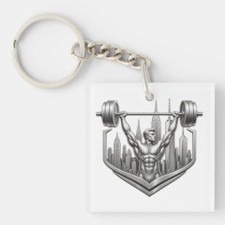 Silbernes NYC Bodybuilder-Logo - Metallisches New Schlüsselanhänger