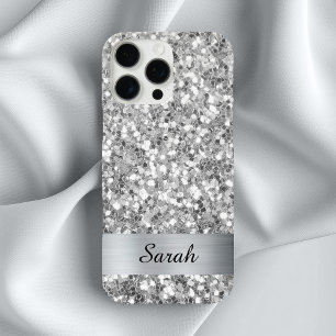 Silbernes Quadrat Glitter Schimmer Streifen Folie iPhone 16 Pro Max Hülle