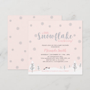 Silbernes & Rosa Winter Wonderland Mädchen Baby Sh Einladung