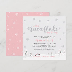 Silbernes & Rosa Winter Wonderland Mädchen Baby Sh Einladung