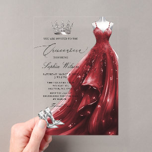 Silbernes rotes Kleid Prinzessin Quinceañera Acryleinladungen