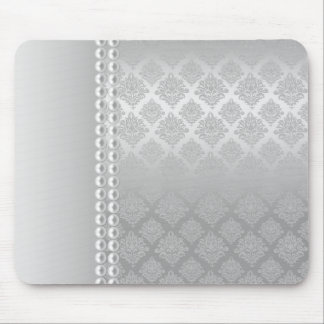Silbernes Satin-Damast-Weiß perlt Gewebe padfolio Mousepad