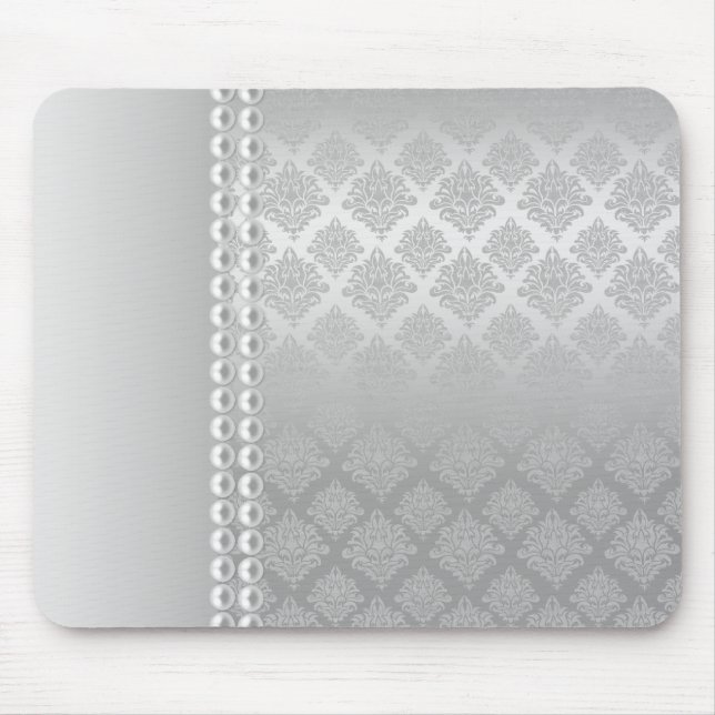 Silbernes Satin-Damast-Weiß perlt Gewebe padfolio Mousepad (Vorne)