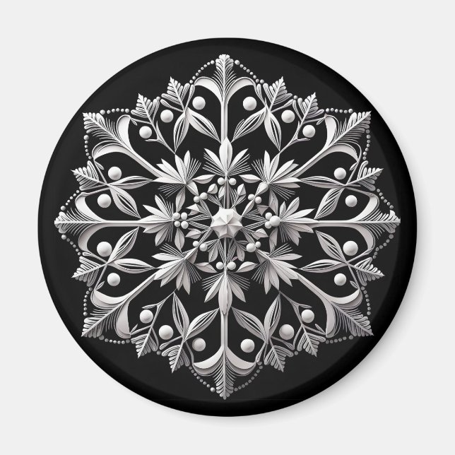 Silbernes Schneeglöckchen auf Schwarz Magnet (Vorne)
