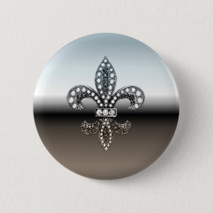Silbernes Schwarzes Lilien-Flor New Orleans Button
