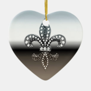 Silbernes Schwarzes Lilien-Flor New Orleans Keramik Ornament