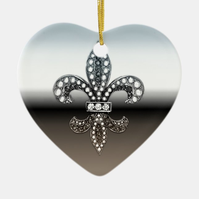 Silbernes Schwarzes Lilien-Flor New Orleans Keramik Ornament (Vorne)