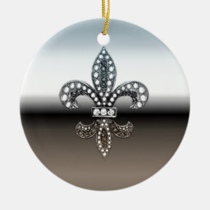 Silbernes Schwarzes Lilien-Flor New Orleans Keramikornament
