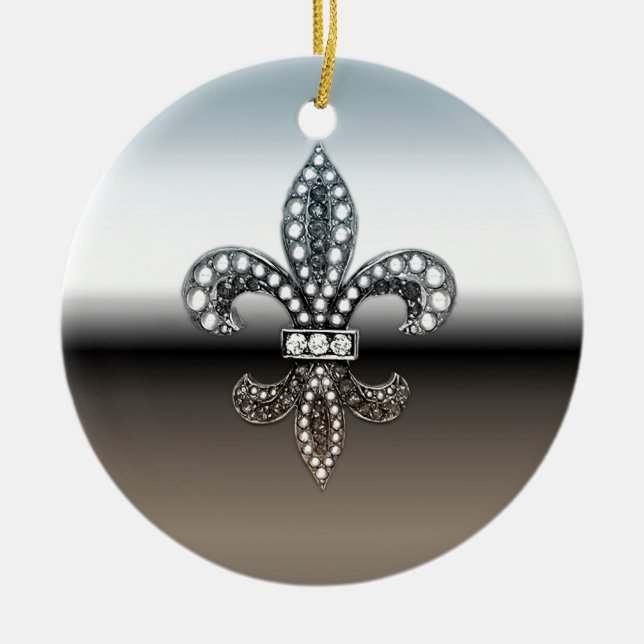 Silbernes Schwarzes Lilien-Flor New Orleans Keramikornament (Vorne)