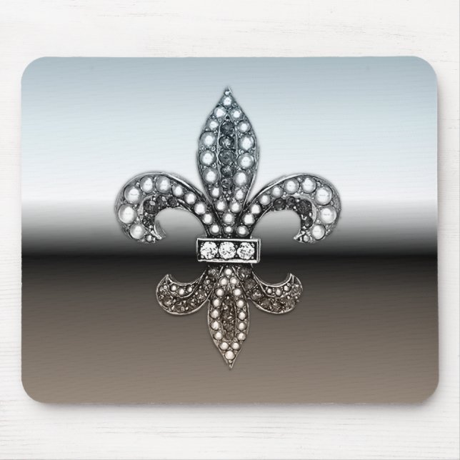 Silbernes Schwarzes Lilien-Flor New Orleans Mousepad (Vorne)