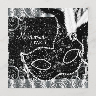 Silbernes schwarzes Masken-Maskerade-Party Einladung