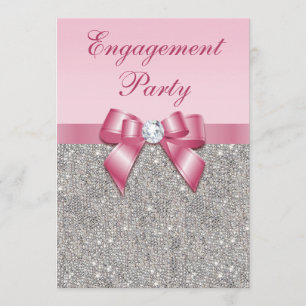 Silbernes Sequins-Rosa-Bogen-Verlobungs-DruckParty Einladung