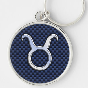 Silbernes Stier-Tierkreis-Zeichen-blauer Schlüsselanhänger