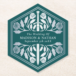Silbernes Teal Royal Mittelalter-Schwert Hochzeit Untersetzer