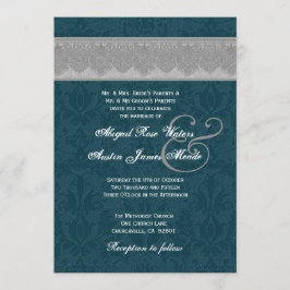 Silbernes und aquamarines Damast-Band-Monogramm, Einladung