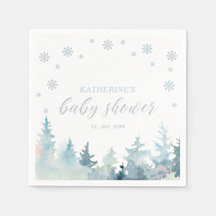 Silbernes und blaues Winter Wonderland-Schneebaby- Serviette
