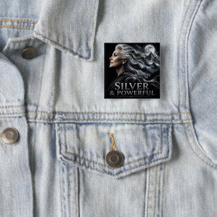 Silbernes und kraftvolles graues Haar Stolz Silber Button