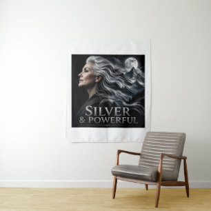 Silbernes und kraftvolles graues Haar Stolz Silber Wandteppich