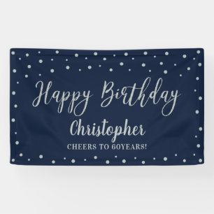 Silbernes und marineblaues Happy Birthday Party-Ba Banner