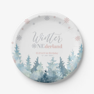 Silbernes und rosa Winter Wonderland Schnee 1. Geb Pappteller