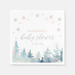 Silbernes und rosa Winter Wonderland Schneebaby-Pa Serviette