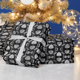 Silbernes und schwarzes florales Art Deco-Muster Geschenkpapier