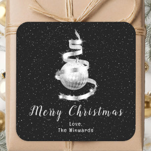 Silbernes und schwarzes Ornament Frohe Weihnachten Quadratischer Aufkleber