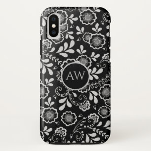Silbernes und schwarzes viktorianisches Blumen-Spi Case-Mate iPhone Hülle
