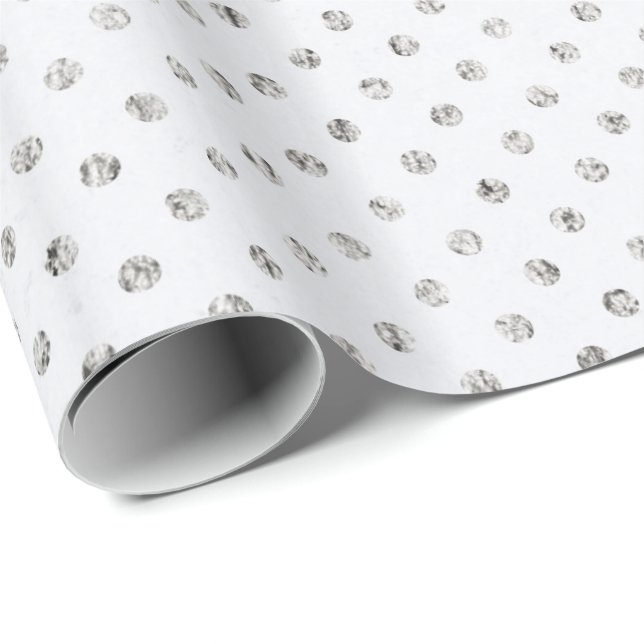 Silbernes und weißes MiniDots Geschenkpapier (Rolleneckpunkt)