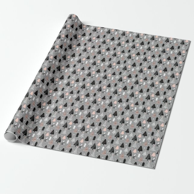 Silbernes Weihnachtsbaum-Muster Geschenkpapier (Ungerollt)