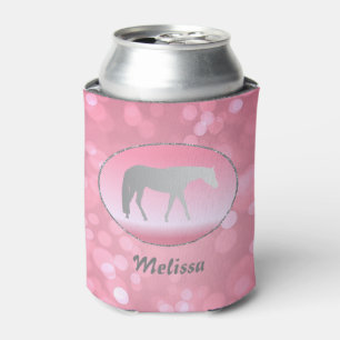 Silbernes Western-Vergnügens-Pferd auf rosa Broke Dosenkühler