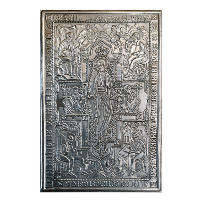 silberorthodoxe religiöse Buch Metall Dekoration c Fotodruck (Vorne)
