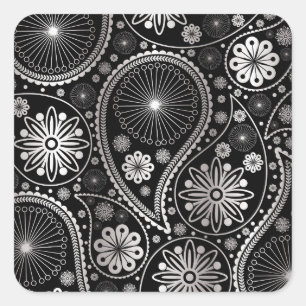 Silberpaisley-Muster Quadratischer Aufkleber