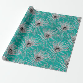 Silberpfauenfedern auf Aquamarinen Geschenkpapier
