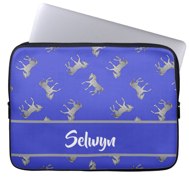 Silberpferde auf blau laptopschutzhülle (Vorderseite)