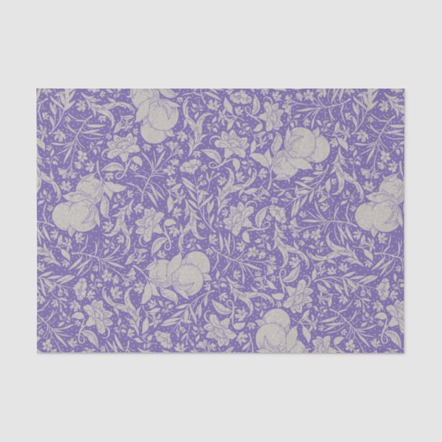 Silberpfirsiche auf dem Lila Boden von Violett Seidenpapier (Vorderseite)