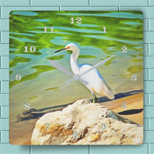 Silberreiher am Mismaloya-Fluss 0335 Quadratische Wanduhr