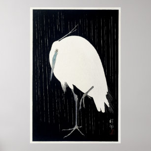 Silberreiher im Regen von Ohara Koson Poster