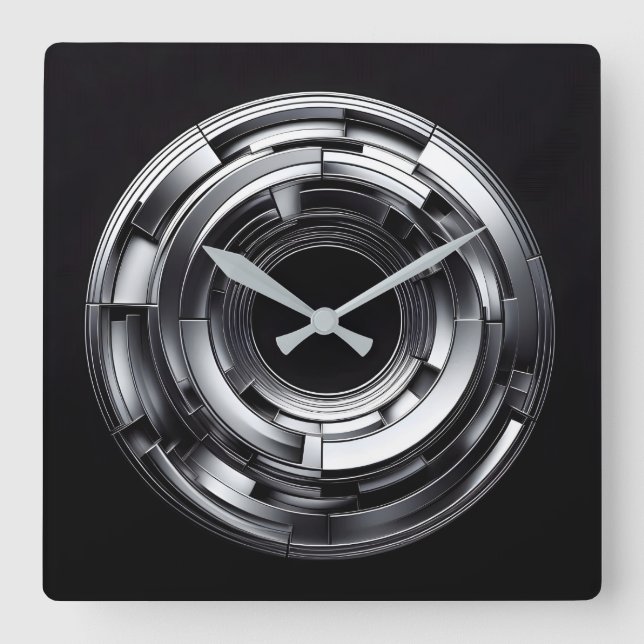 Silberringe Quadratische Wanduhr (Vorderseite)