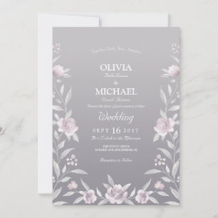Silberrosa Aquarellblume Chinoiserie Hochzeit Einladung