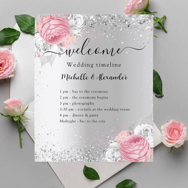 Silberrosa Blume Hochzeitsprogramm (Von Creator hochgeladen)